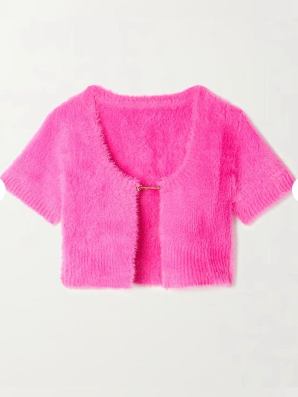 Jacquemus pink XS La Maille neve cropped fuzzy knit cardigan sweater top
